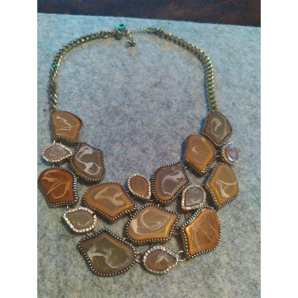 Statement Necklace Agate Stone Rhinestone Bib Chain Fashion‎ Jewelry